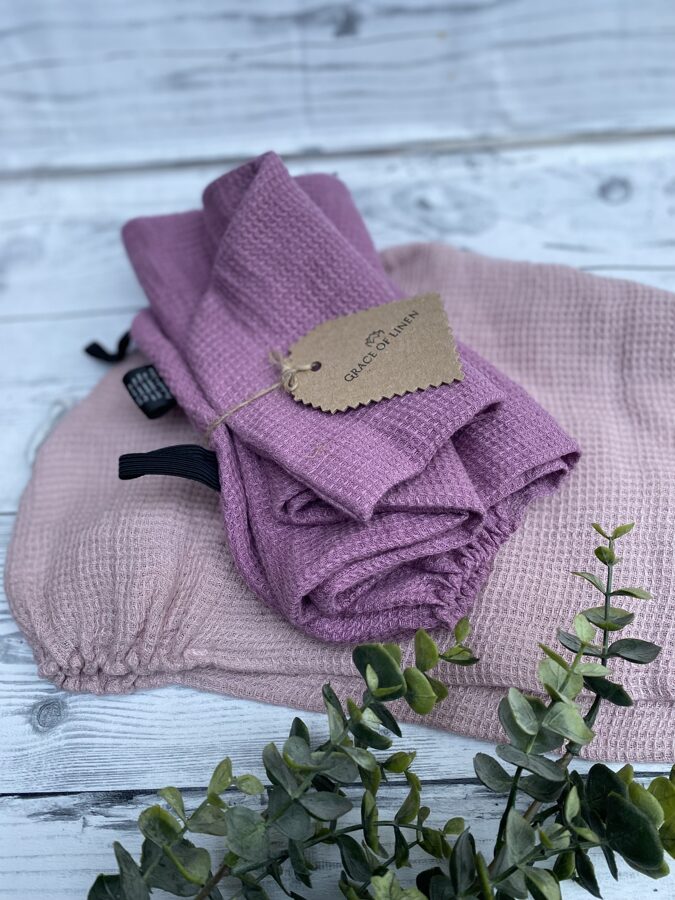 Purple 100% linen hair towel turban