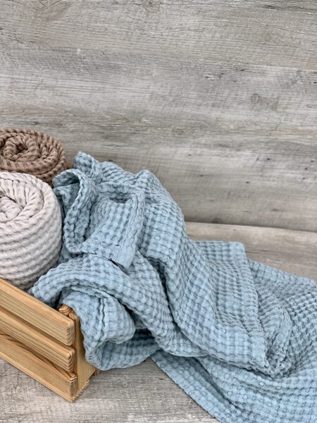 Sky blue waffle linen+cotton blanket 