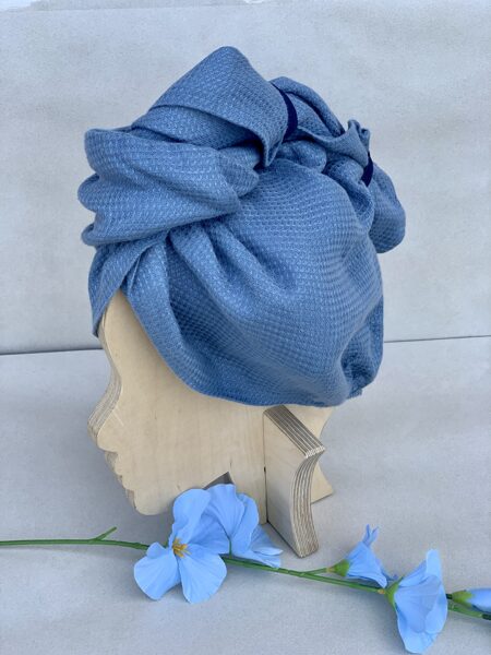 Blue waffle linen hair turban