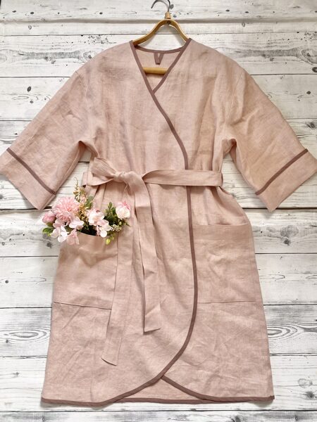 Sauna or home softened linen robe (thicker linen fabric), size M/L