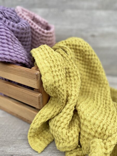 Yellow waffle blanket (linen+cotton)